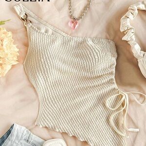 One-Shoulder Ribbed Top in Cream